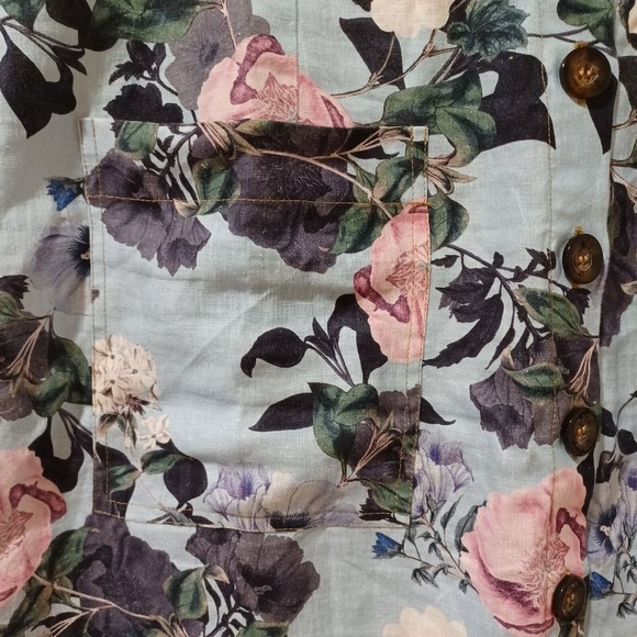 Nicholas Blue Garden Floral Button Front Linen Midi Skirt Size 14 - Picture 6 of 11